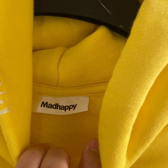 Madhappy Bright Yellow Pullover Hoodie with Small Patch - Picture 7 of 8